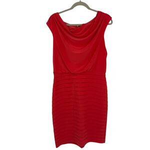 Adrianna Papell 10 Coral Cowlneck Layered Sheath Dress Cap Sleeve Knee Length